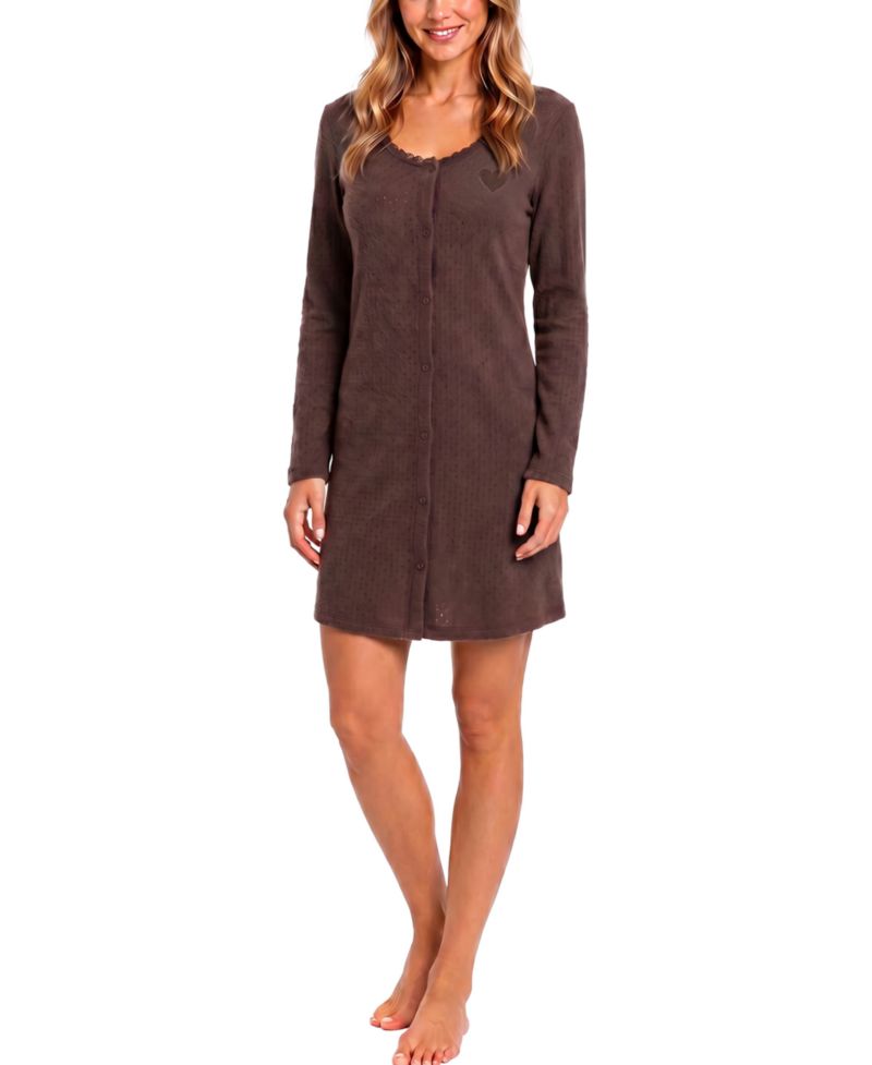 Women's Brushed Pointelle Scoop-Neck Long-Sleeve Sleep Shirt