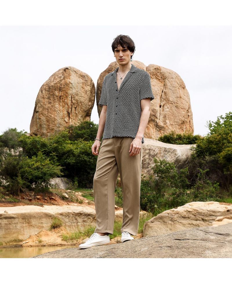 Men's Contrast Rhombus Oversized Shirt