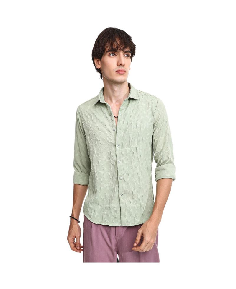 Men's Sage Green Geometric-Texture Shirt
