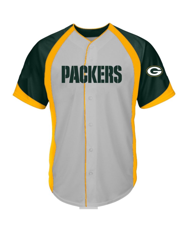 Men's Big & Tall Green Bay Packers V-Neck Raglan Button-Up Top