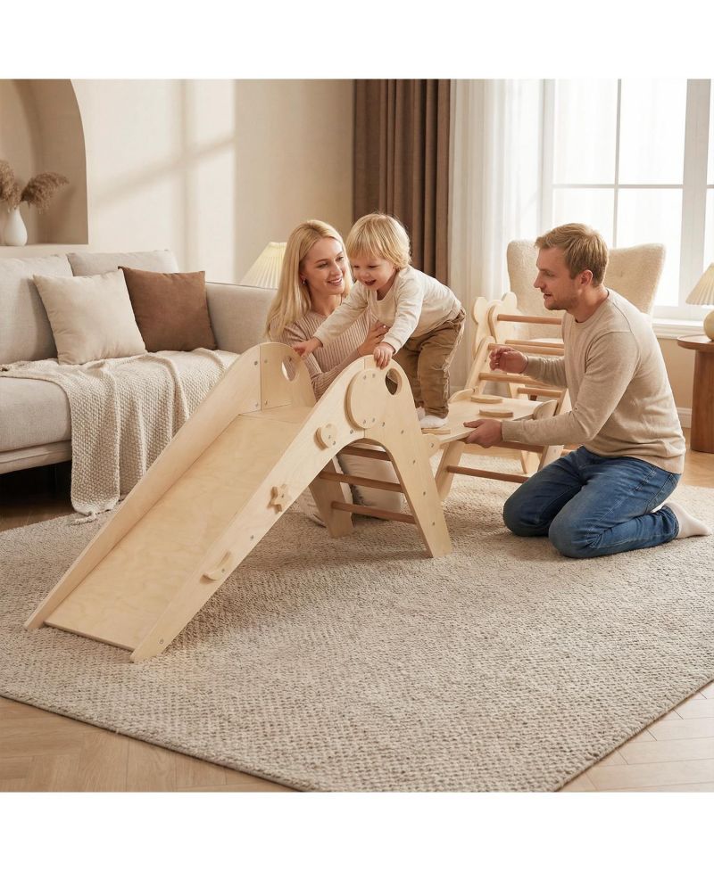 Foldable Wooden Climbing Toys Set with Panda Theme for Toddlers