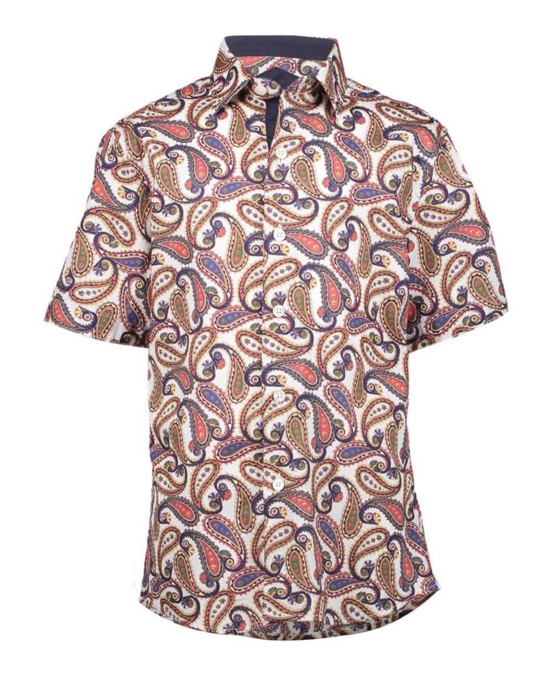 Big Boys Royal Paisley Button-Down Slim Fit Short Sleeve Shirt