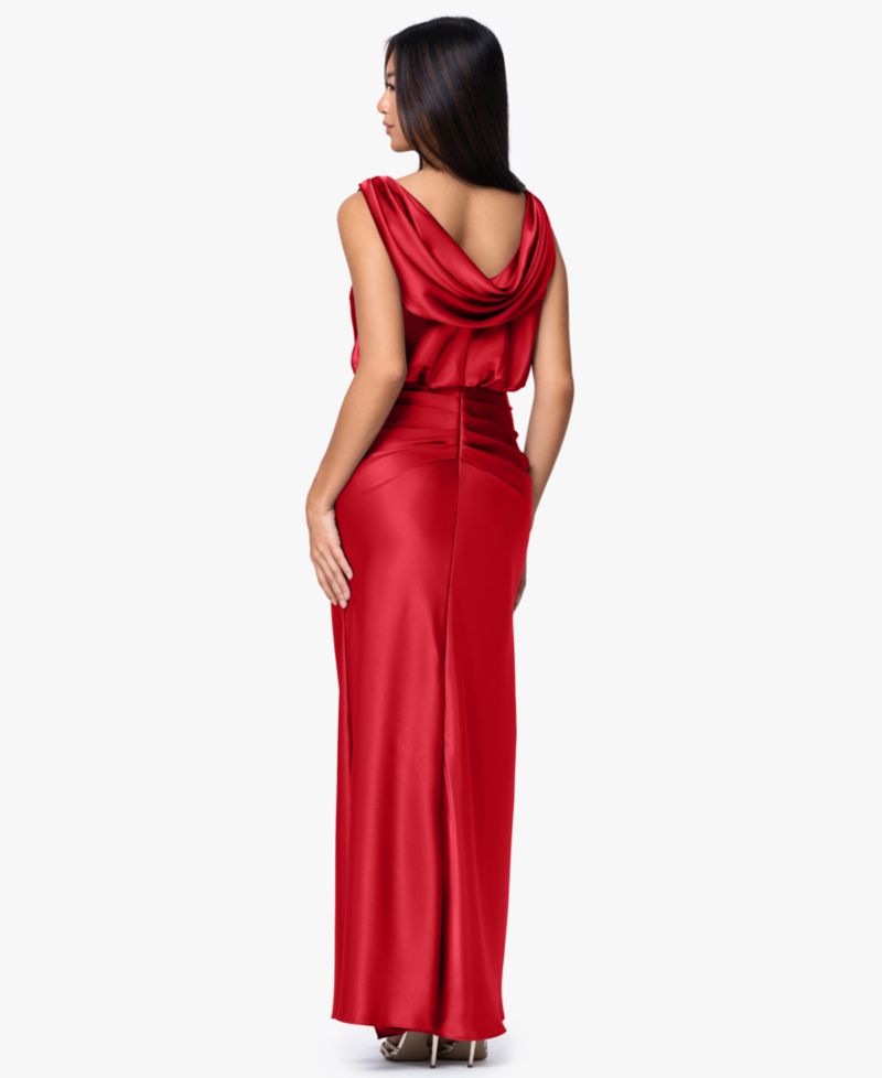 Plus Size Ruched Cowl Neck Sleeveless Gown