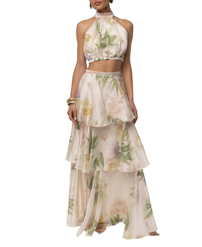 Women's Botanical Dreams Floral-Print Halter Cropped Top and Tiered Maxi Skirt, 2-Piece Set