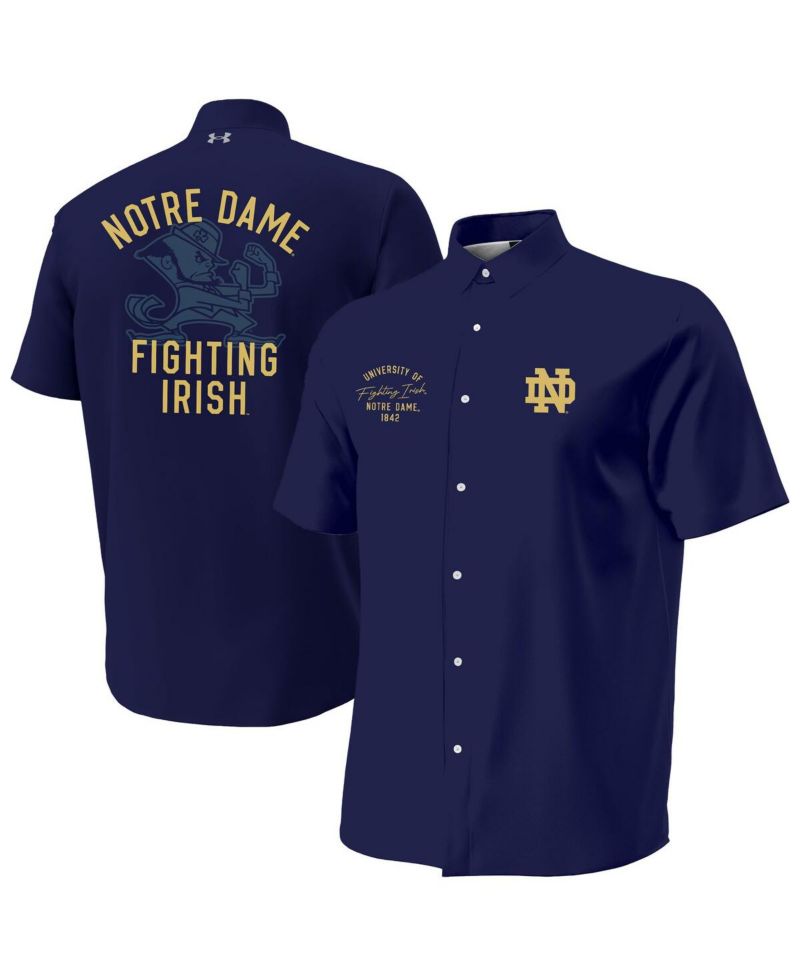 Men's Navy Notre Dame Fighting Irish Gameday ArmourFuse Camp Button-Up Shirt