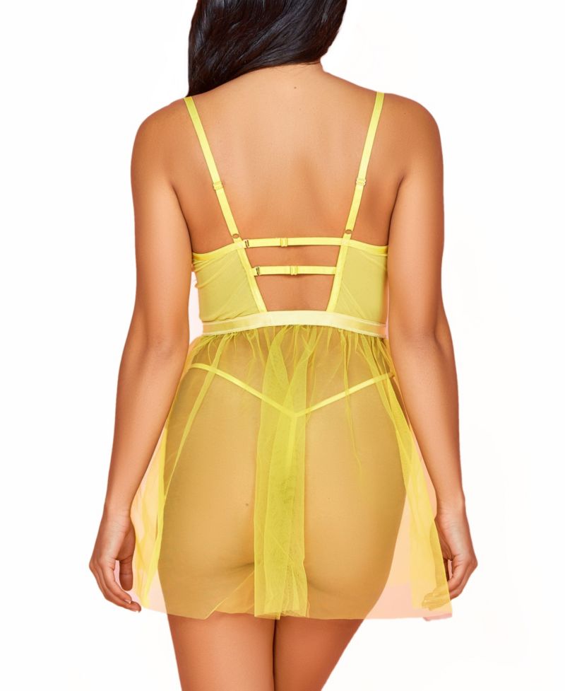 Women’s 2-Piece Organza Babydoll Lingerie Set with Floral Laced Bodice