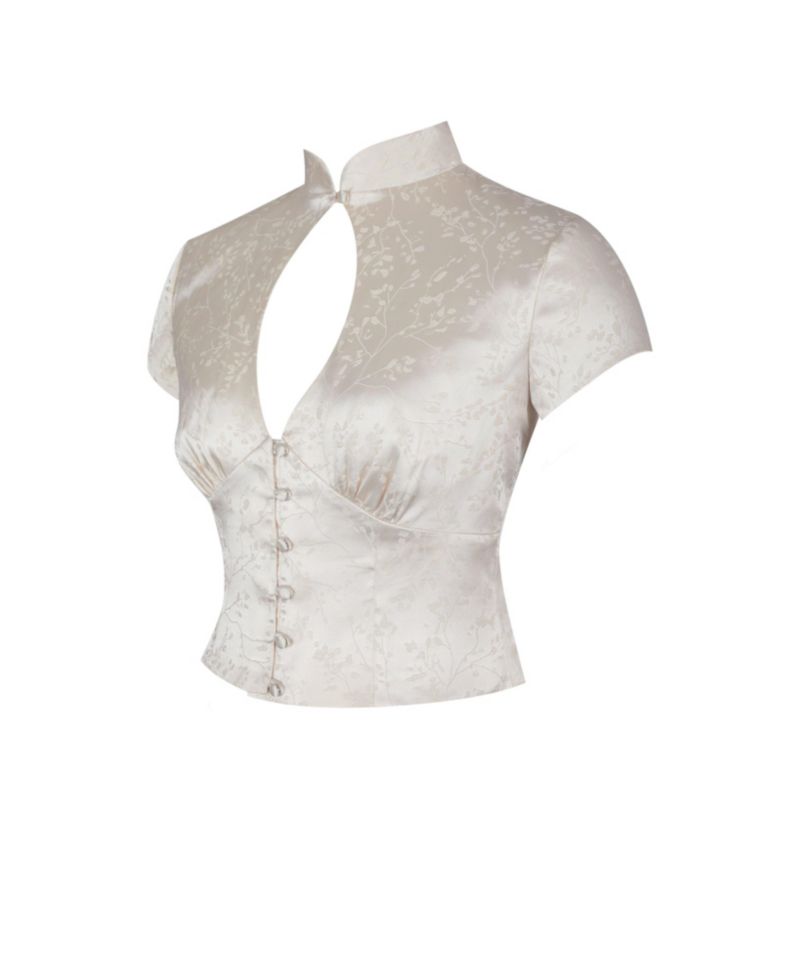 Women's Galilea Button-Up Floral-Print Keyhole Mandarin Collar Top