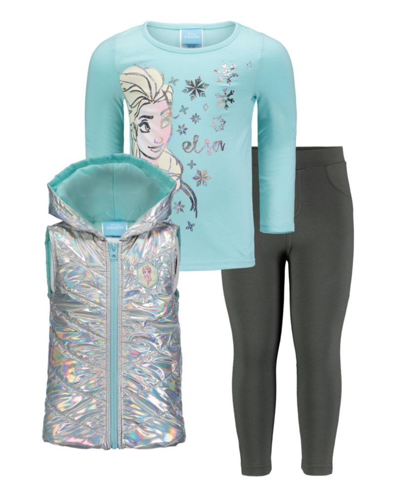Toddler Girls Zip Up Vest T-Shirt and Leggings 3 Piece Outfit Set