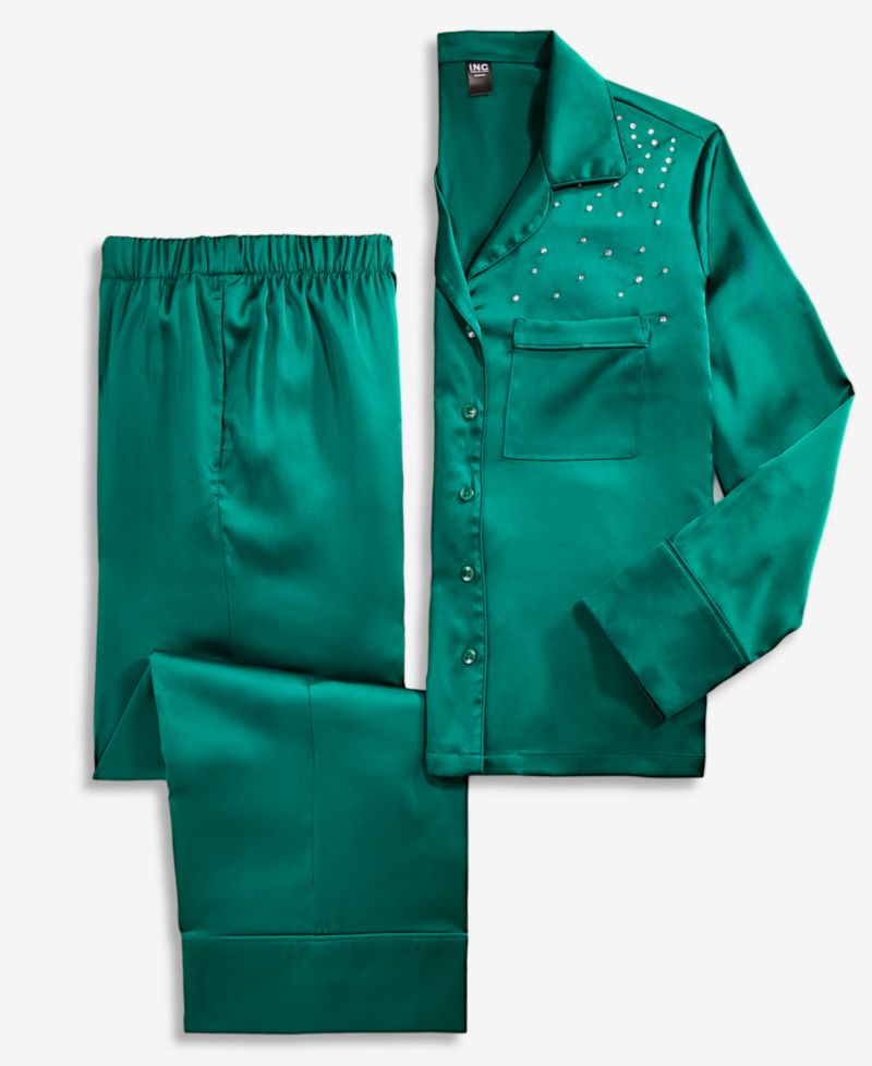 Women's Diamonte Satin Long Pajama Set