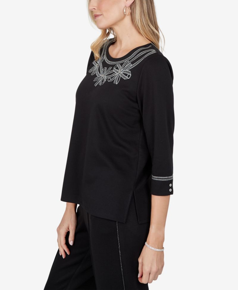 Petite 3/4-Sleeve Crew Neck Side-Slit Top