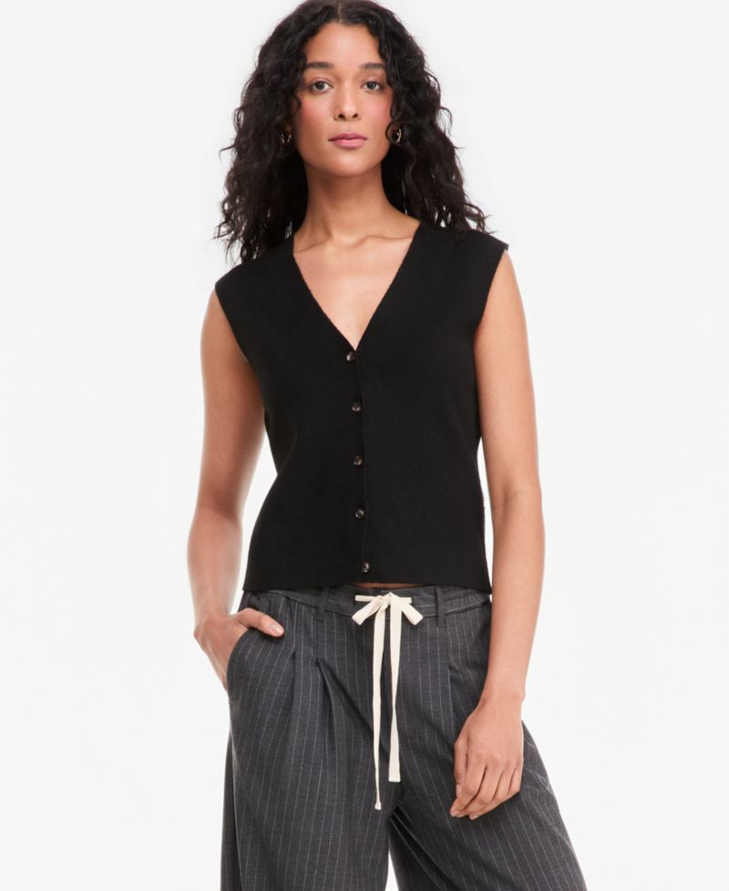 Women's V-Neck Button-Front Sweater Vest