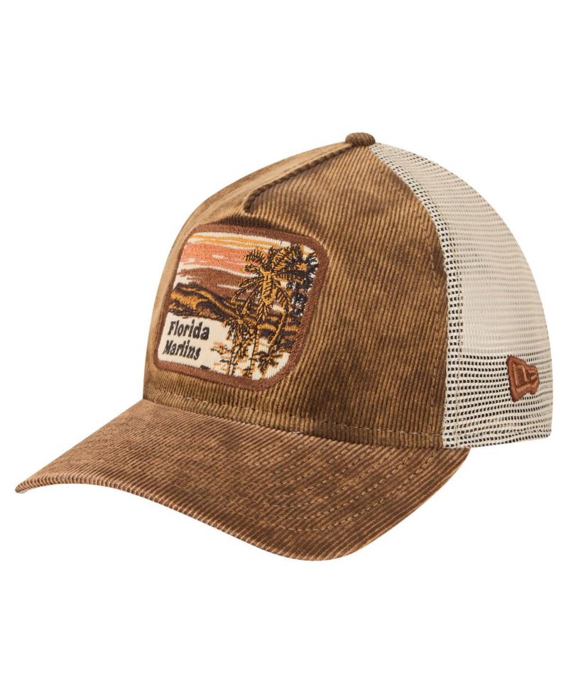 Men's Dark Brown Florida Marlins Vintage Landscape 9TWENTY A-Frame Adjustable Trucker Hat