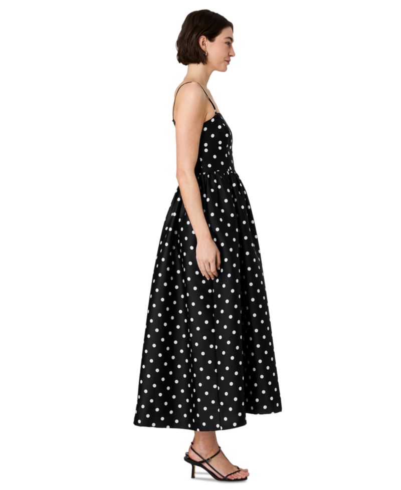 Women's Structured Taffeta Strapless Polka Dot Midi Dress
