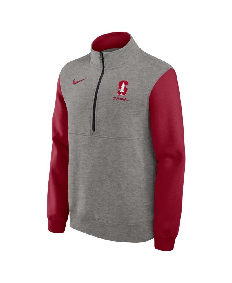 Men's Heather Gray/Cardinal Stanford Cardinal Club Fleece Half-Zip Pullover Hoodie