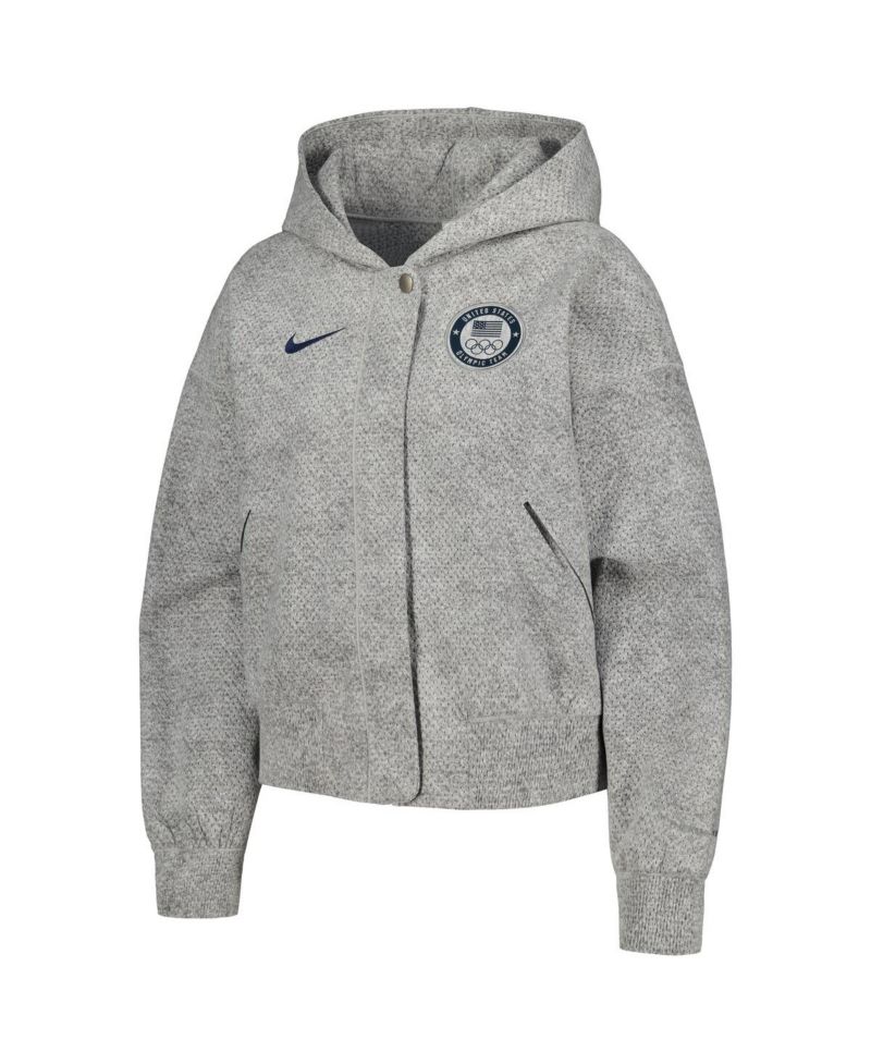 Women's Gray Team USA Media Day Oversized Cropped Hoodie Performance Full-Zip Jacket