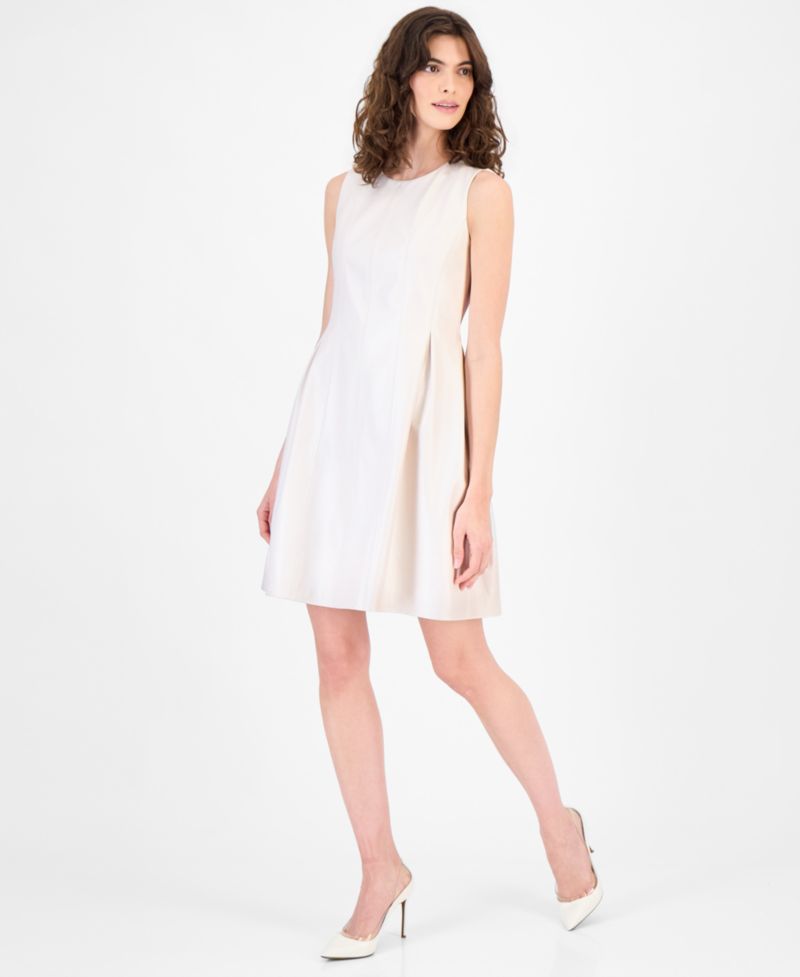 Women's Sleeveless Faux-Leather Fit & Flare Dress