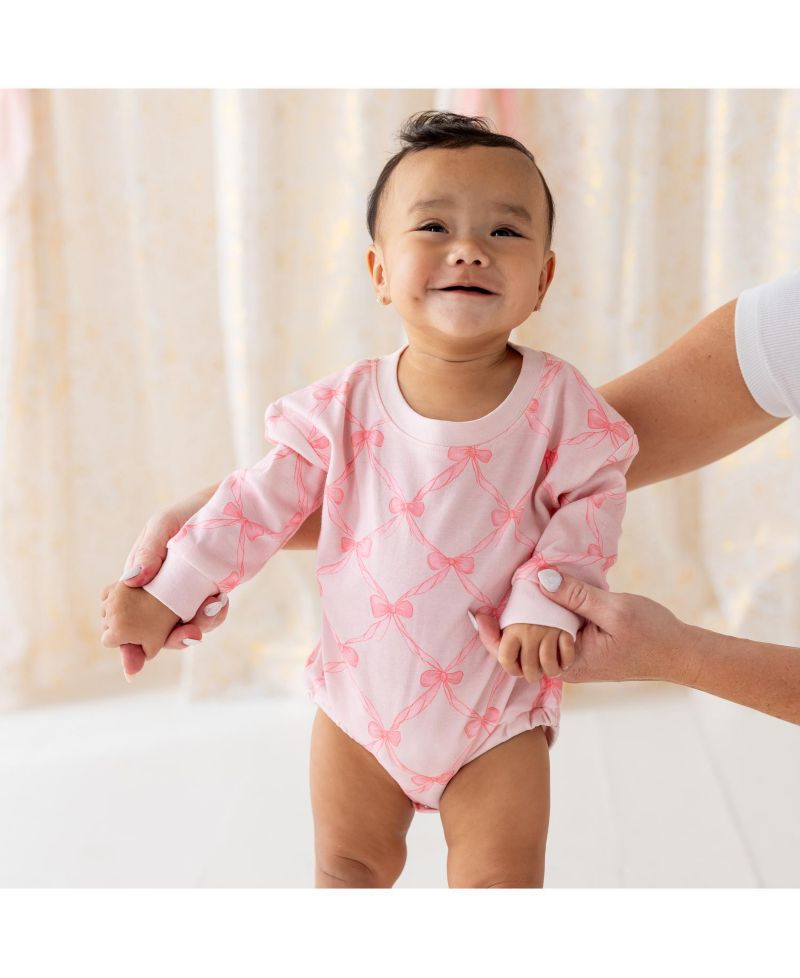 Baby Girls Bow Trellis Long Sleeve Romper