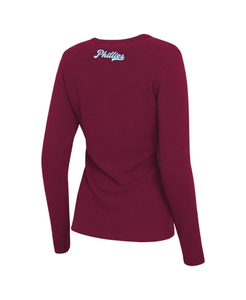 Women's Burgundy Philadelphia Phillies Rib Button-Up Sweater