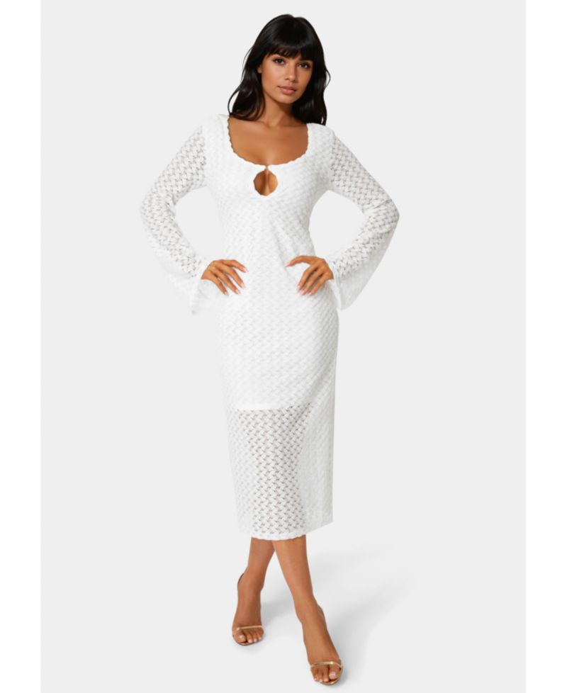 Women's Long Sleeve Cut Out Crochet Maxi Dress