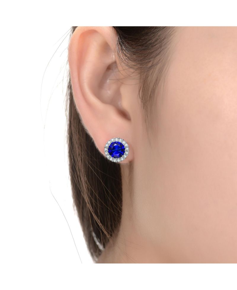 Sterling with Colored Cubic Zirconia Stud Earrings