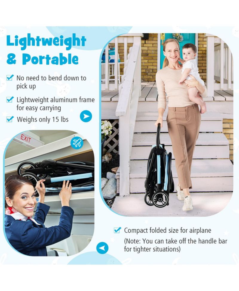 Portable Baby Stroller One-Hand Fold Pushchair W/ Aluminum Frame