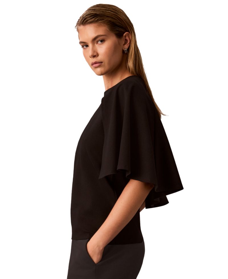 Women's Crewneck Short-Sleeve Cape-Sleeve Blouse