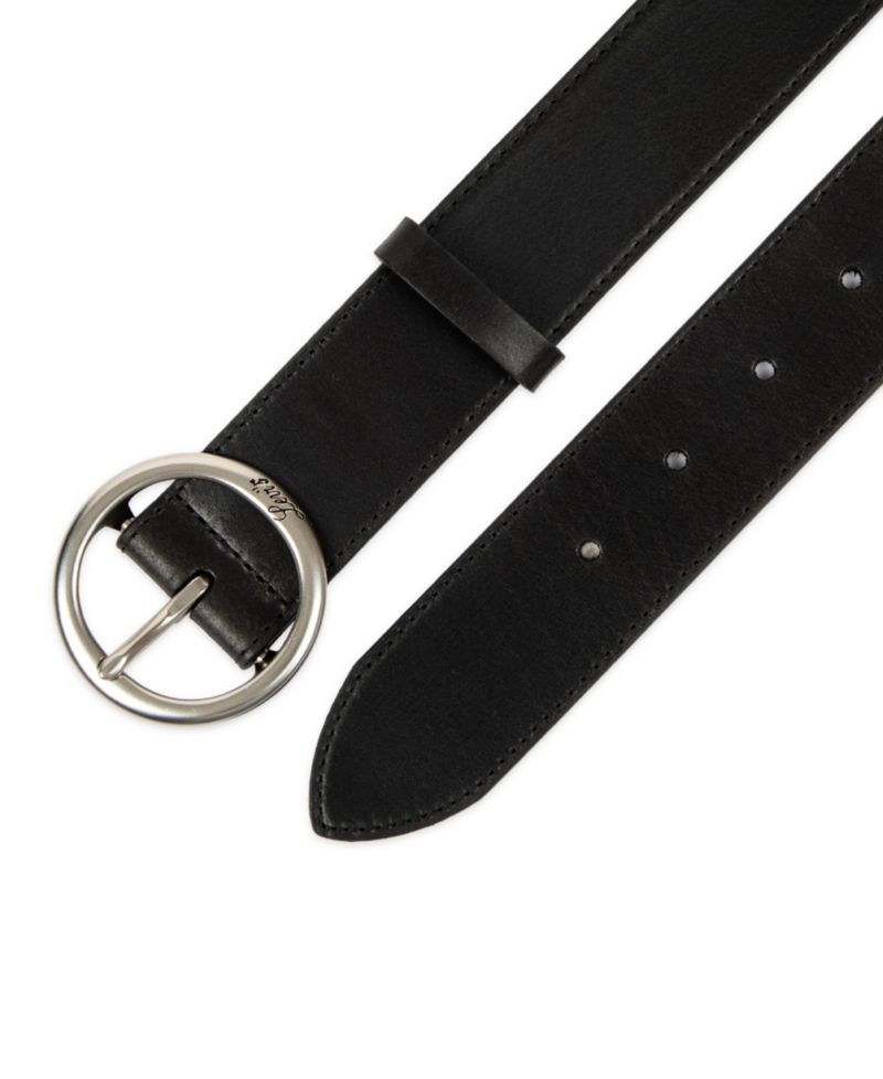 Women's Casual Suede and Leather Belt with Circular Center Bar Buckle