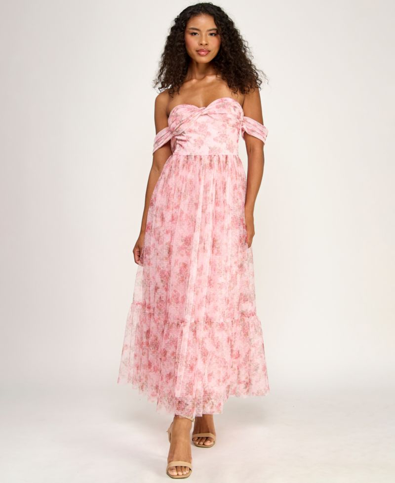 Women's Floral Ruffle Hem Off-The-Shoulder Dress