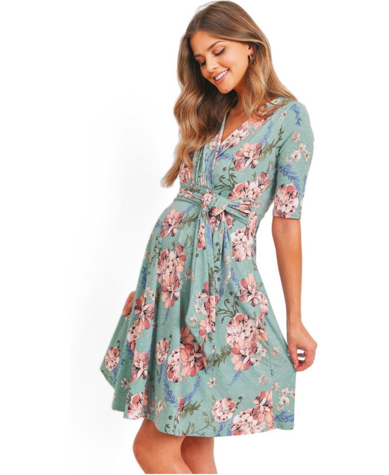 Women's Floral Wrap Dress with Tie Waist Nursing Friendly