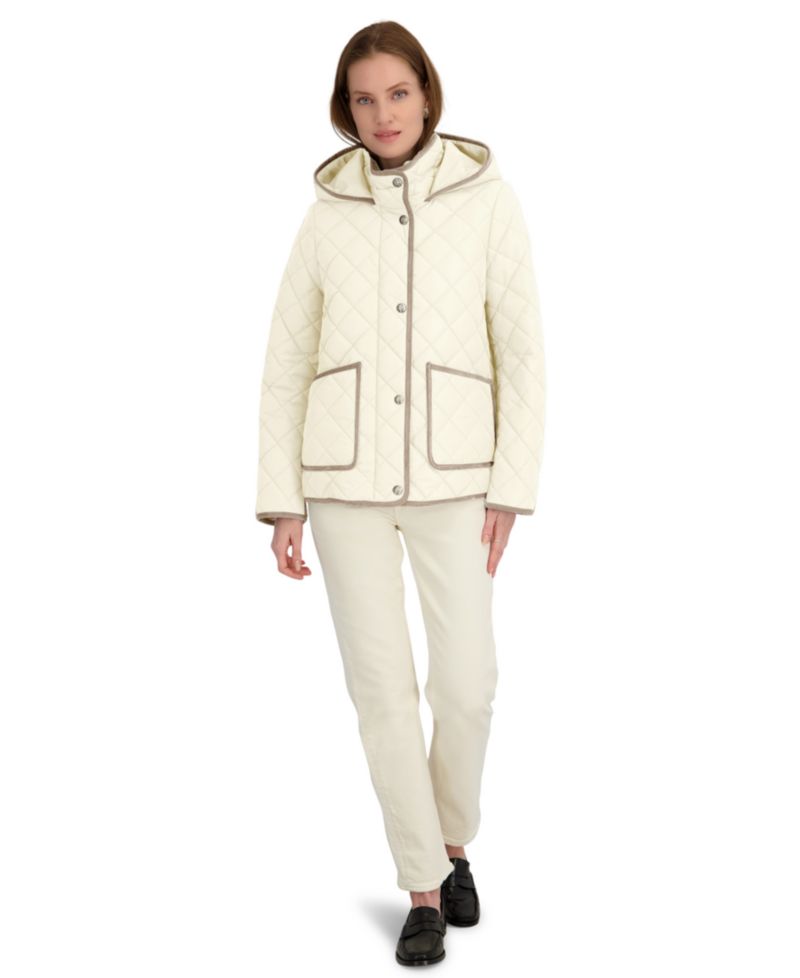 Women's Hooded Cordouroy Trim Quilted Coat