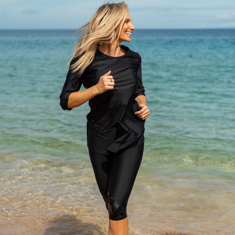 Women's High Waisted Chlorine Resistant Capri Swim Leggings