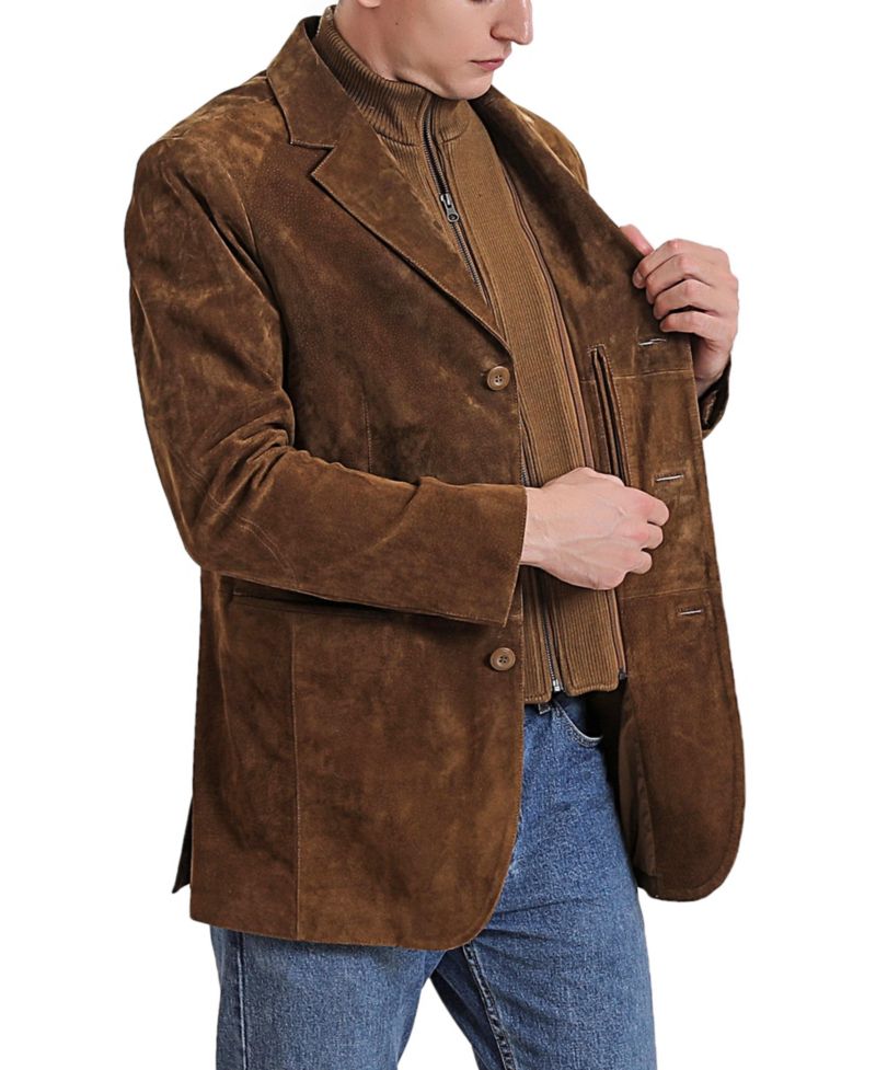 Men's Brett Three-Button Suede Leather Blazer