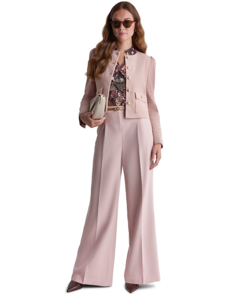 Women's Corduroy Puff-Shoulder Collarless Jacket