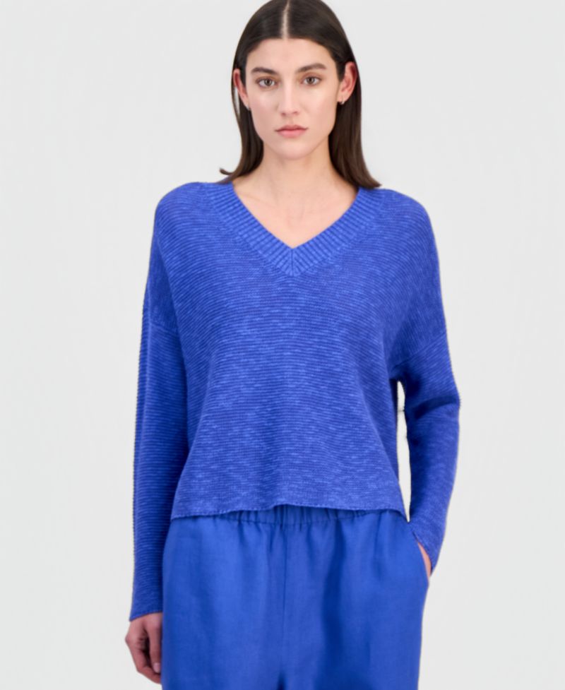 Women's Cotton & Linen V-Neck Sweater