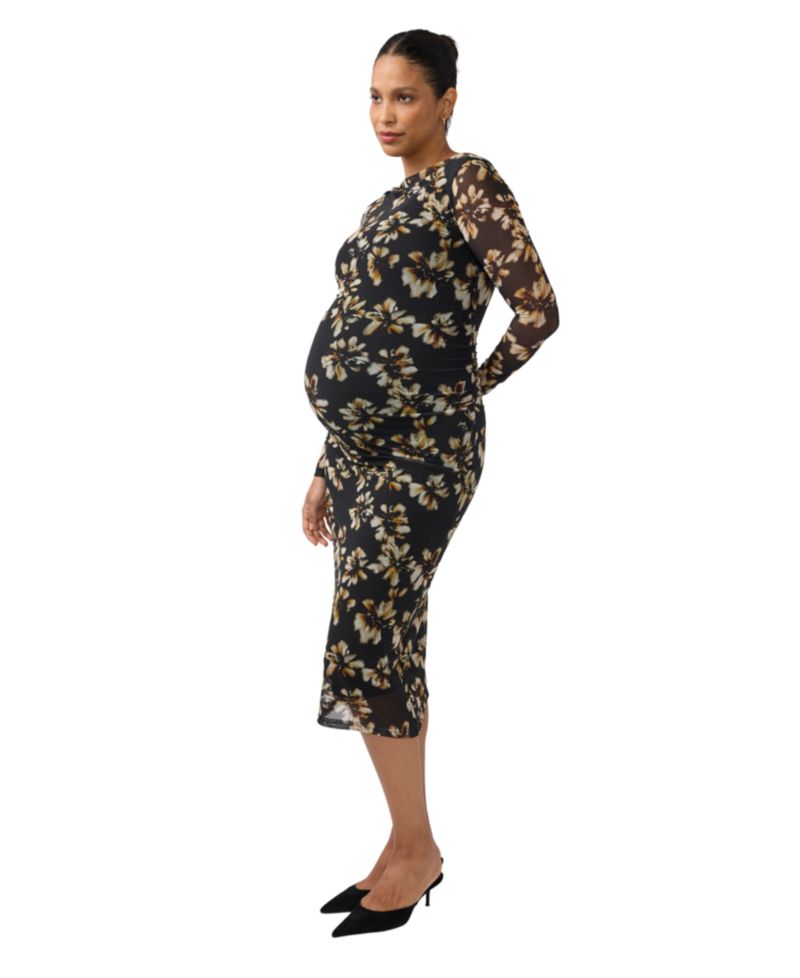 Maternity Long Sleeve Floral Midi Dress