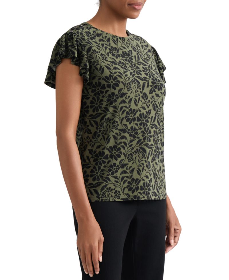 Women's Floral Flutter-Sleeve Top