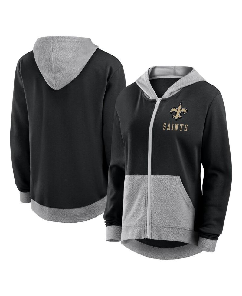 Women's Black New Orleans Saints Hit It French Terry Full-Zip Hoodie
