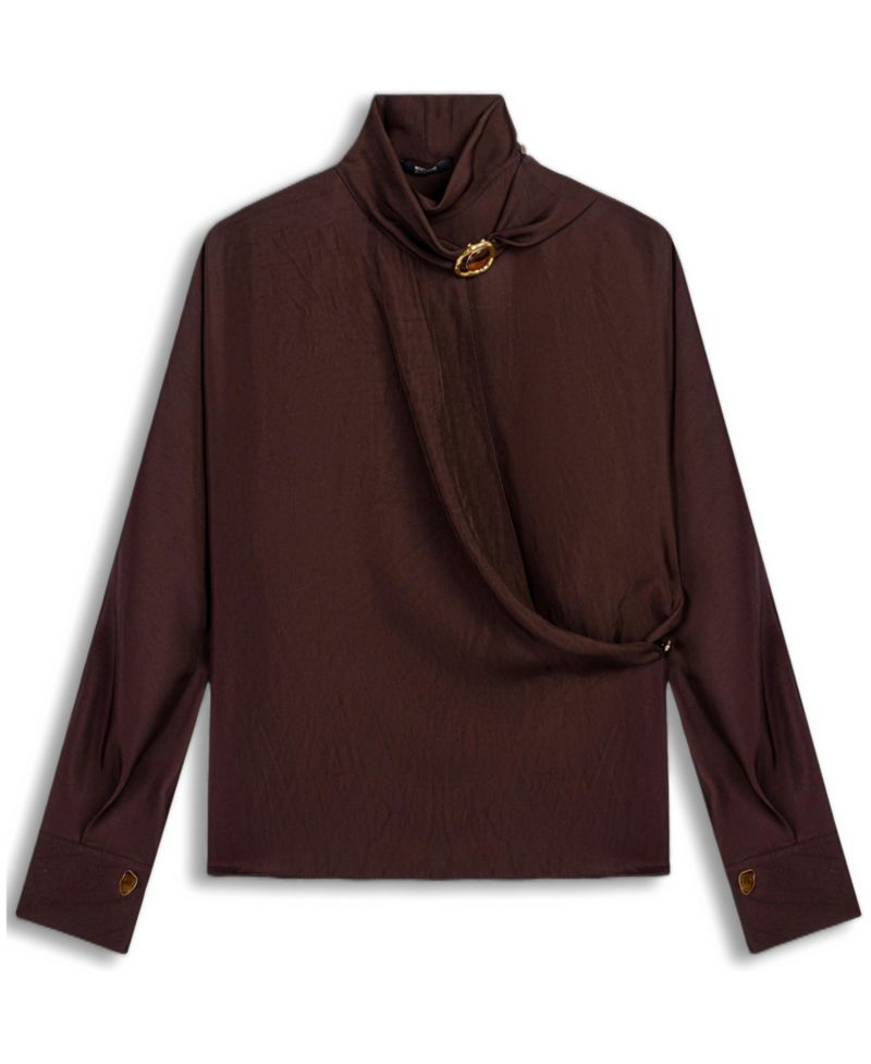 Women's Stone-Accessory Stand-Collar Long-Sleeve Blouse