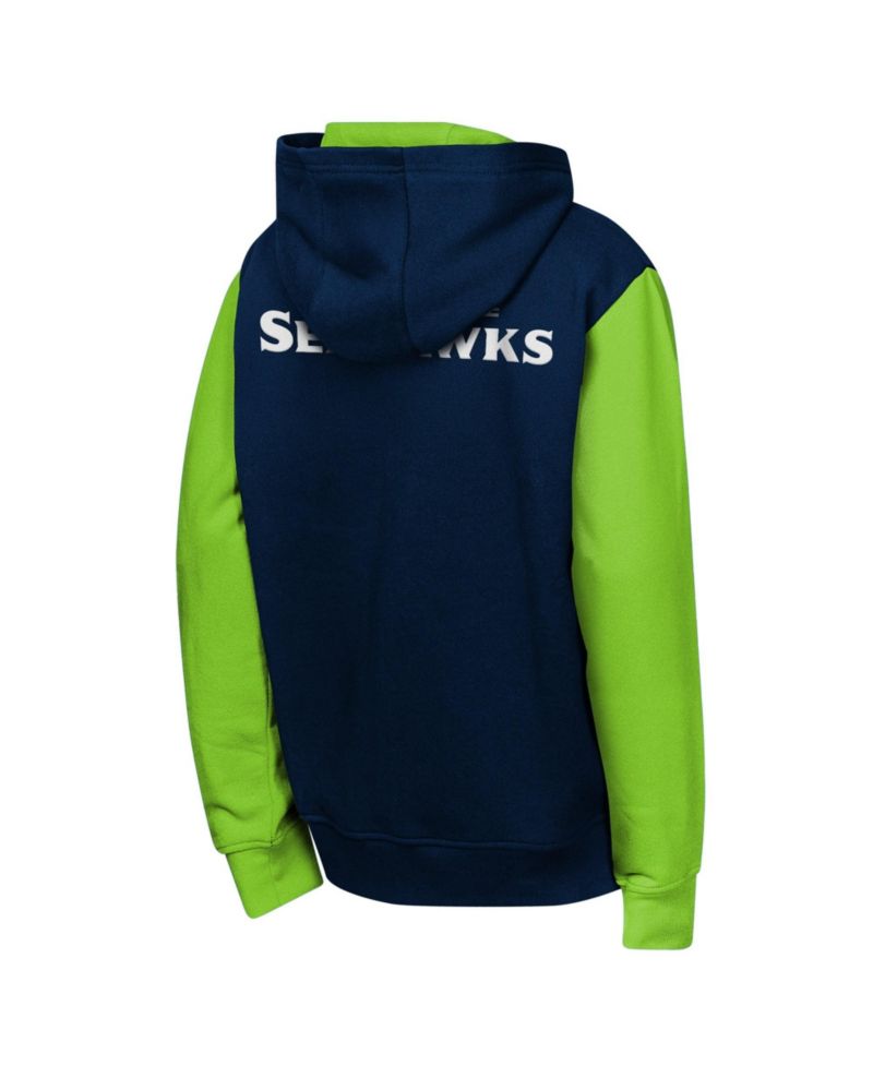 Big Boys and Girls Navy Seattle Seahawks Stadium Colorblock Full-Zip Hoodie