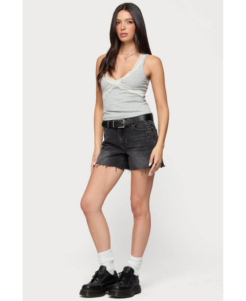 Women's Oriana Contrast Lacey V Neck Top