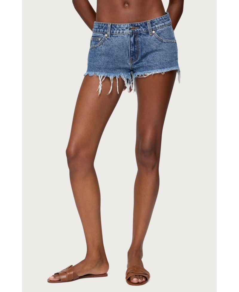 Women's Frayed Vintage Washed Denim Shorts