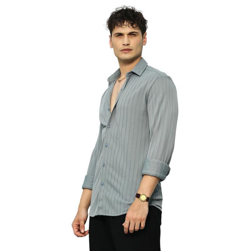 Men's Coin Grey Chevron-Panel Tactile Shirt