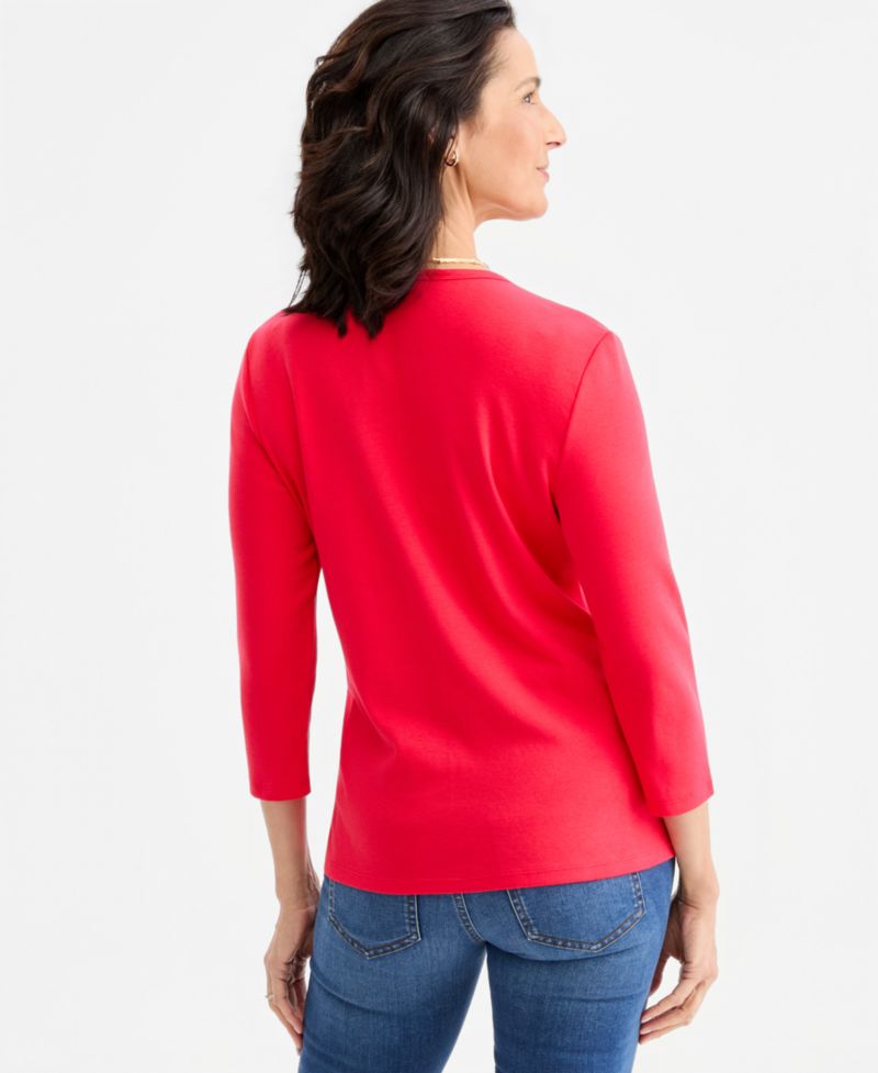 Petite V-Neck 3/4-Sleeve T-Shirt