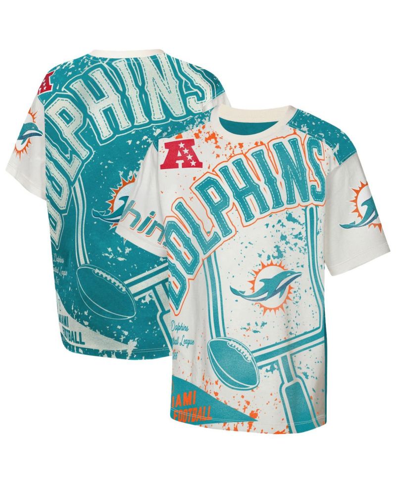 Big Boys and Girls Cream Miami Dolphins Top Player T-Shirt