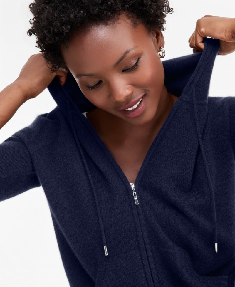 Petite Cashmere Long-Sleeve Zip-Front Hoodie