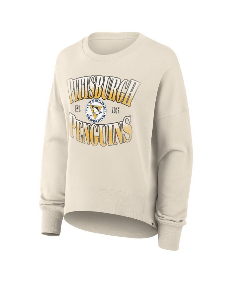 Women's Cream Pittsburgh Penguins Oversized Vintage Slice Pullover Sweatshirt