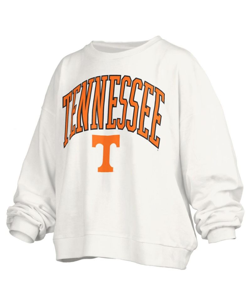 Women's White Tennessee Volunteers Janise Arch Over Logo Waist Length Oversized Pullover Sweatshirt