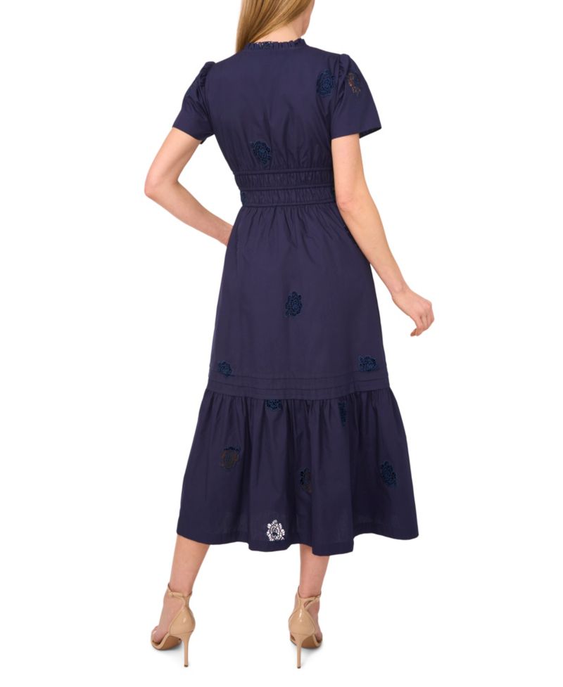 Women's V-Neck Double Elastic Waistband Midi Dress