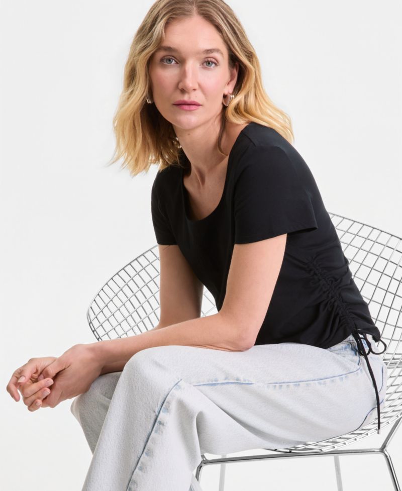 Petite Cotton Asymmetric Short-Sleeve Top