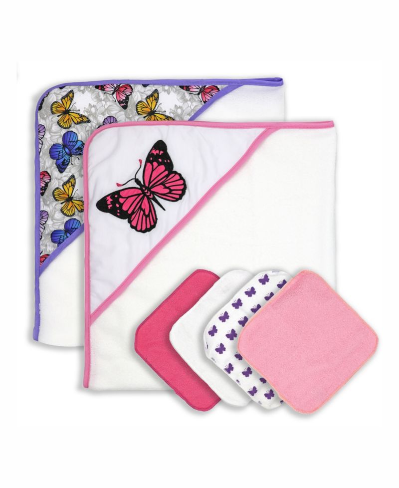 Baby Girls Hooded Towels and Washcloths, 6 Piece Set